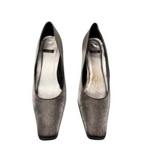 Stuart Weitzman Silver Metallic SquareToe Heels Pumps Womens 11 Spain Wedding